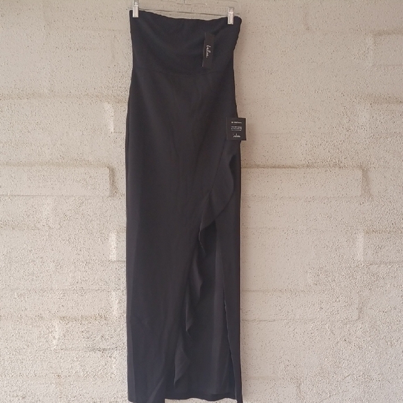 Lulus Dresses & Skirts - Lulus After Hours Black Strapless Ruffled Maxi Dress Thigh High Side Slit, New